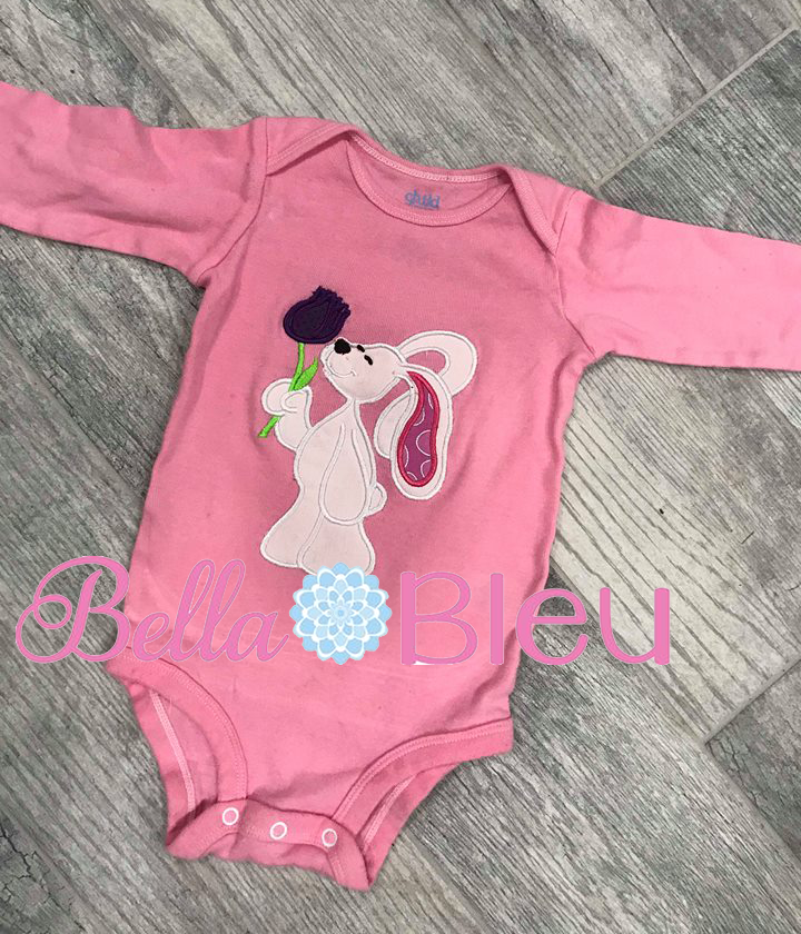 Easter Bunny with Flower Applique Embroidery Design SL