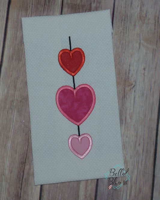 Valentines Hearts on a String Applique Machine Embroidery Design 7x11