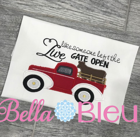 Vintage Truck Hauling a Cow Machine Applique Embroidery Design