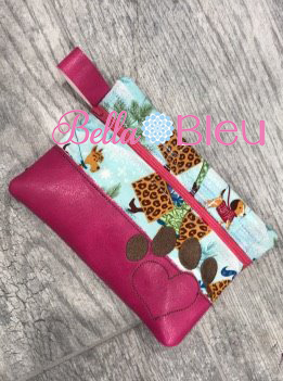 ITH Dog Paw Print heart wallet machine embroidery design