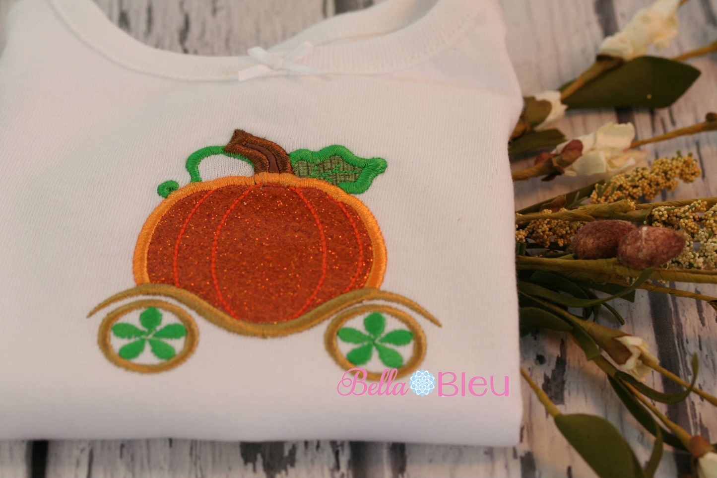 Fall Pumpkin Princess Carriage Applique 4x4