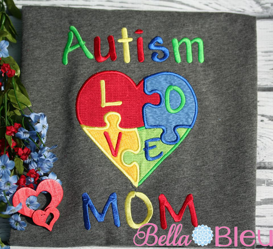 Autism Mom Heart Awareness Machine Embroidery