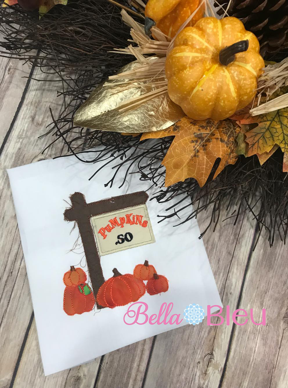 Raggy Fall Pumpkin Sign Machine Applique 5x5