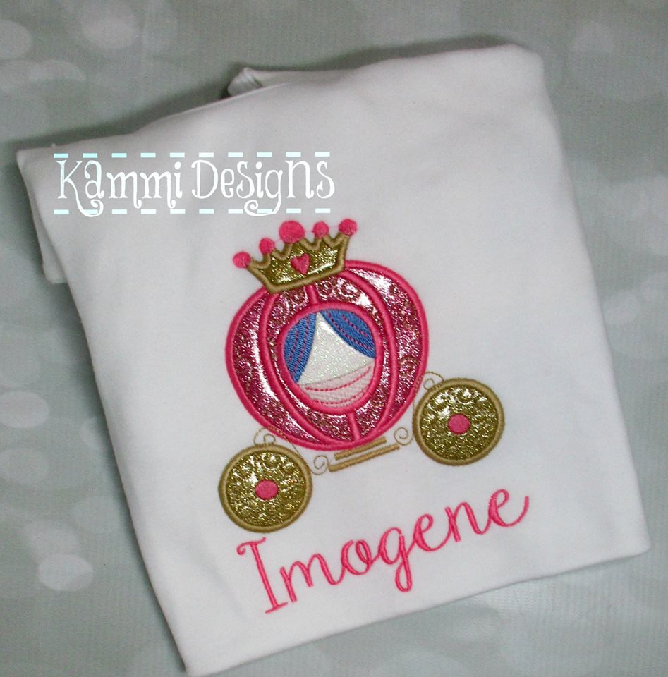 Princess Carriage with Crown machine applique embroidery design 8x12