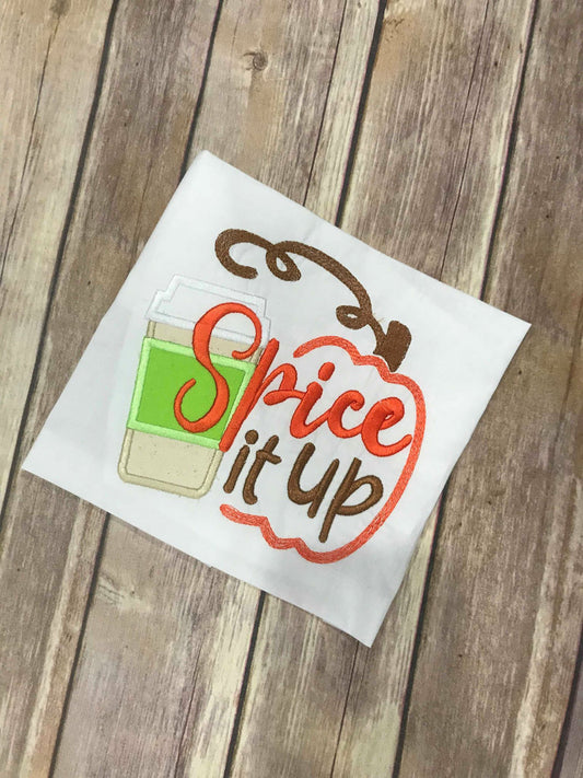 Spice it up Latte Fall Pumpkin machine applique embroidery design 6x6