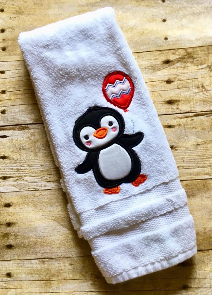 Birthday Penguin with Balloon Applique Machine Embroidery Design 5x7