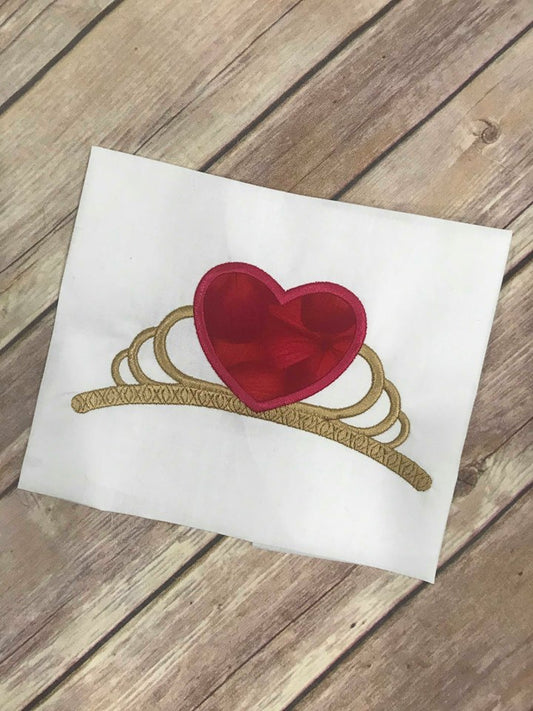 Princess Crown Queen of Hearts Applique Machine Embroidery Design 5x7