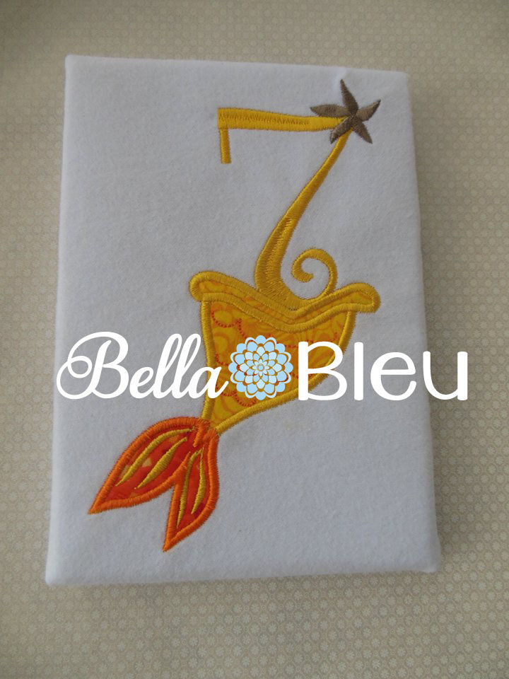 Number 7 #7 Applique Mermaid Tail Machine Embroidery Design Birthday