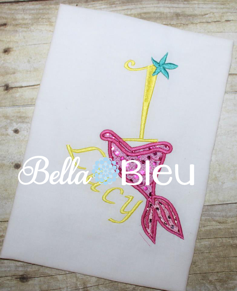 Number One #1 with Mermaid tail machine embroidery applique design