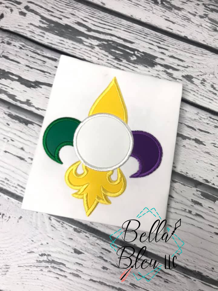 Mardi gras Fleur De Leis Monogram Circle Frame Applique