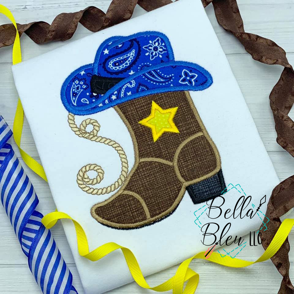 Cowboy Boots & Hat Machine Applique Embroidery design