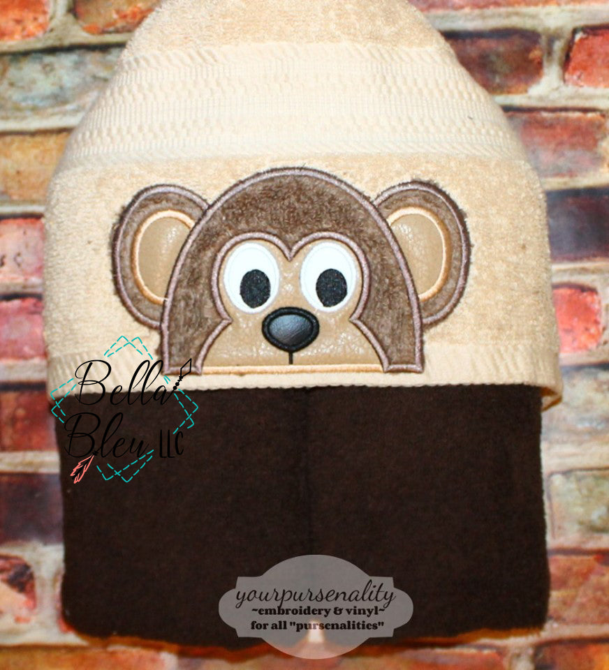 Monkey Hooded Towel Topper Peeker Machine Applique Embroidery Design