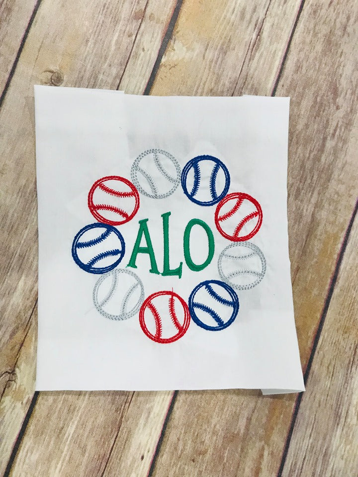 Bean Stitch Baseball Softball Monogram frame ball Machine Embroidery Design