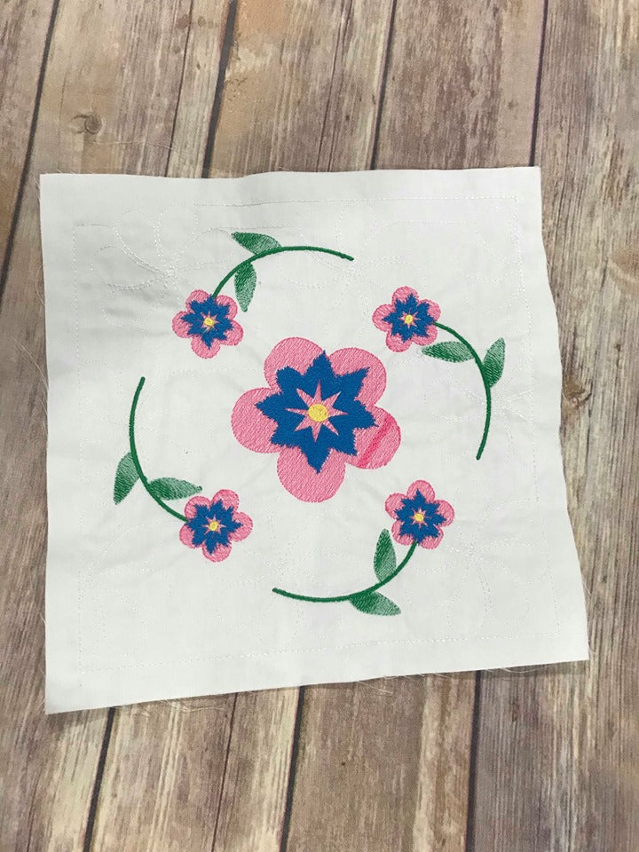 Floral Flower Quilt Block Quilting Motif Machine Embroidery design stipple