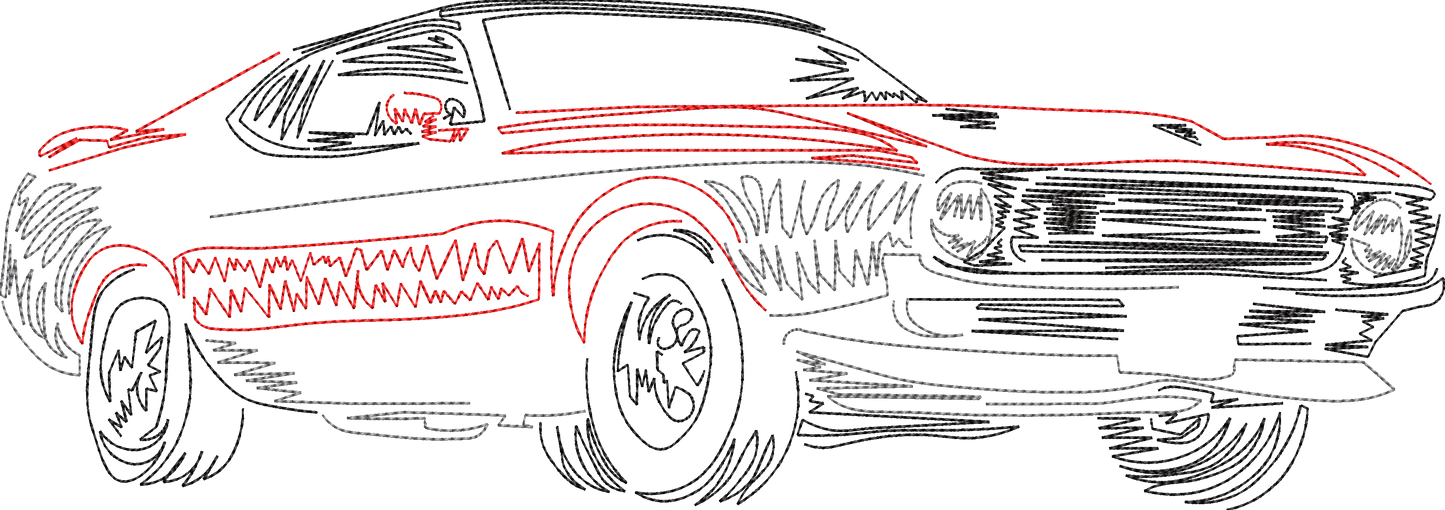 Mustang Fastback muscle Car embroidery design