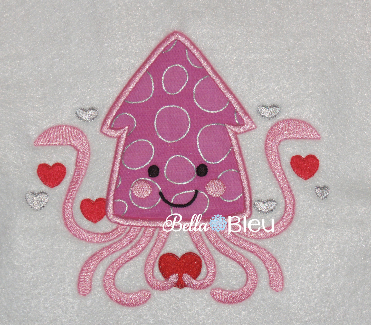 Valentines Squid with hearts Machine Embroidery Applique Design