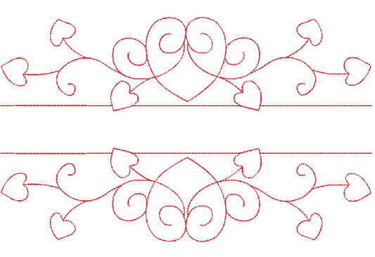 Vintage bean stitch Split Heart monogram frame