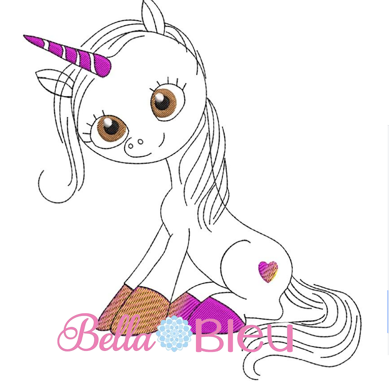 Unicorn Heart Sketchy Machine Embroidery Design