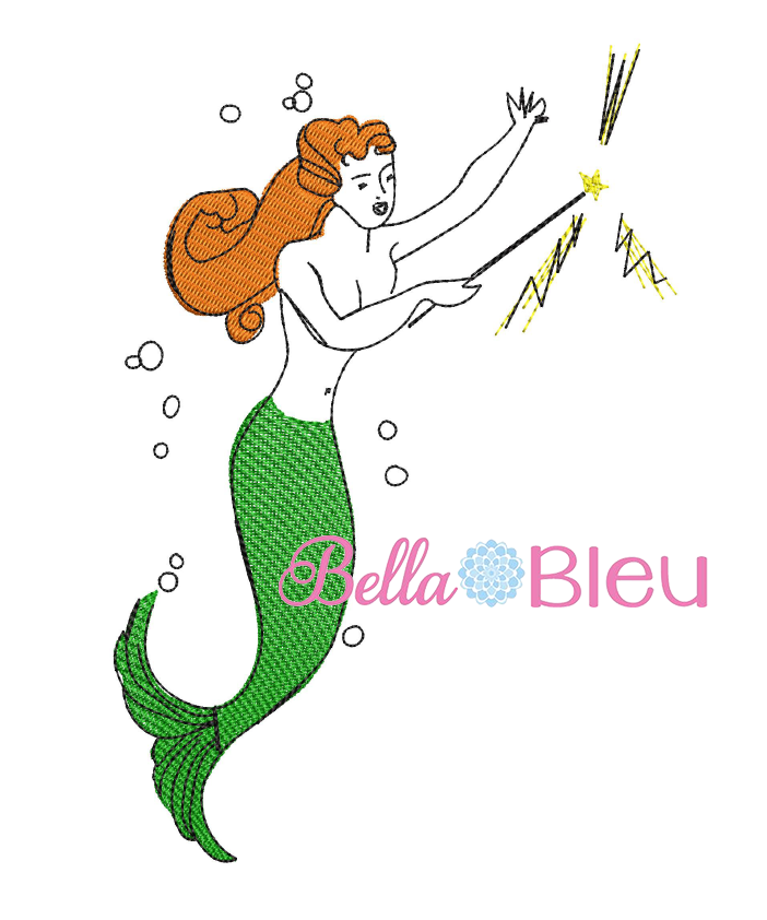 Retro Rockabilly Mermaid Sketchy Filled Machine Embroidery design