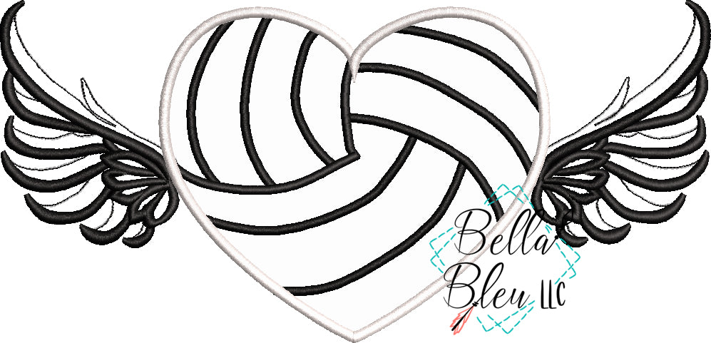 Volleyball Heart with Wings Applique