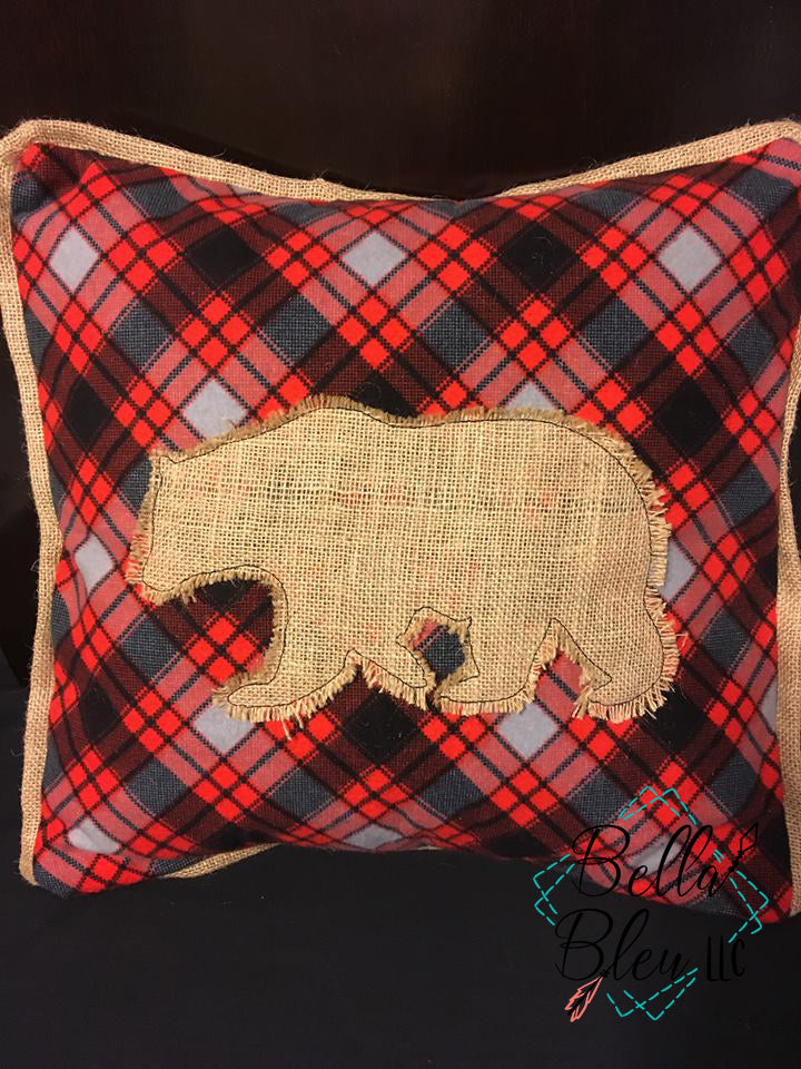 Bear Silhouette Bean Stitch Applique Machine Embroidery Design 7x11