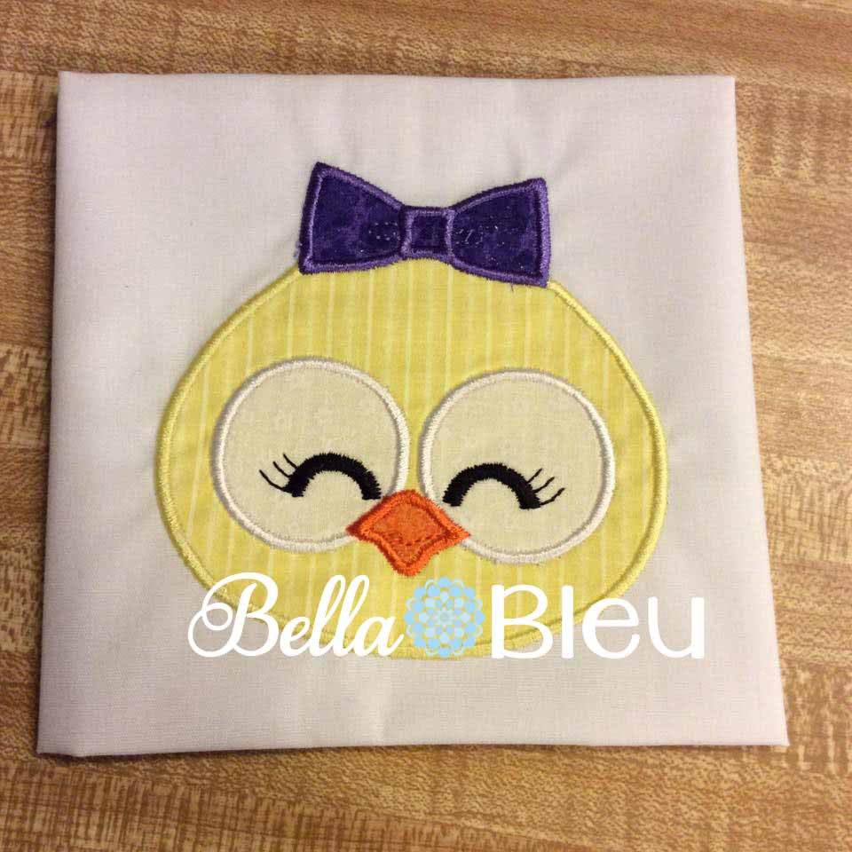Easter Girl Chick chicken with Bow Machine Applique Embroidery Design