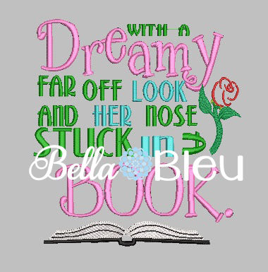 Reading Pillow Quote Find Dreamy eye and nose in book Princess Machine Embroidery Applique Design