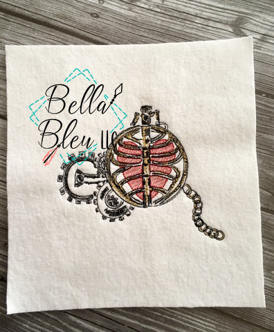 Steam Punk Heart in a Watch Filled line art urban embroidery design