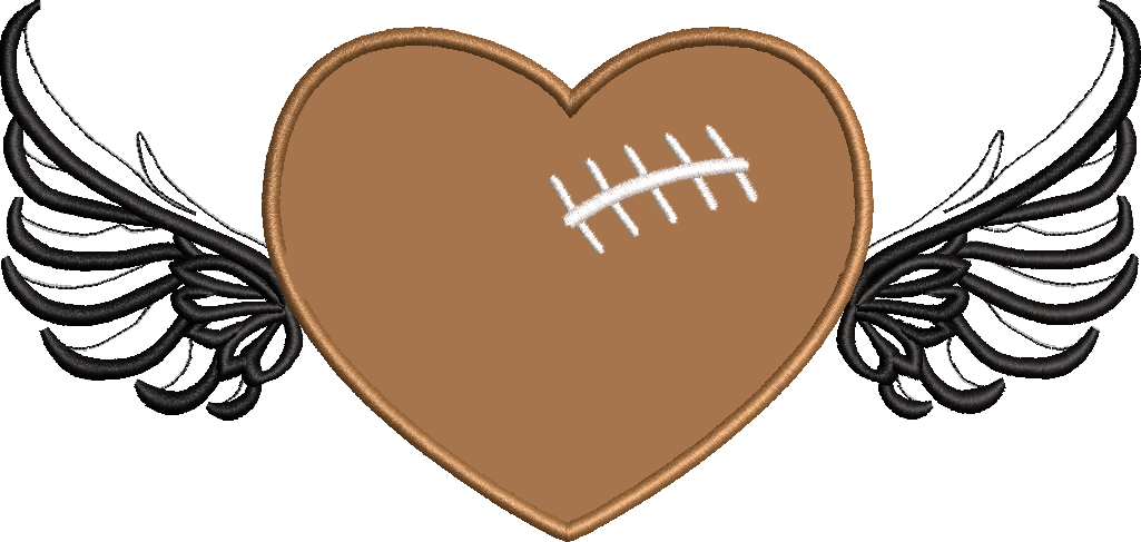 Football Heart with Wings Applique