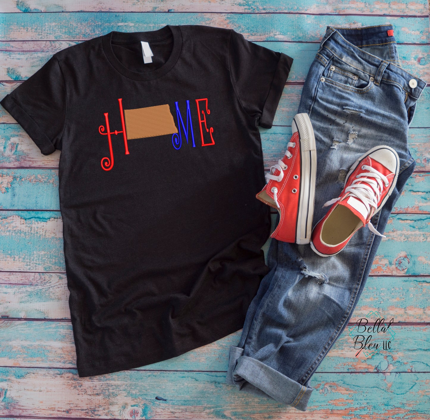 Home with State of North Dakota Saying Machine Embroidery