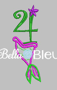 Number 4 #4 Applique Mermaid tail font machine embroidery design