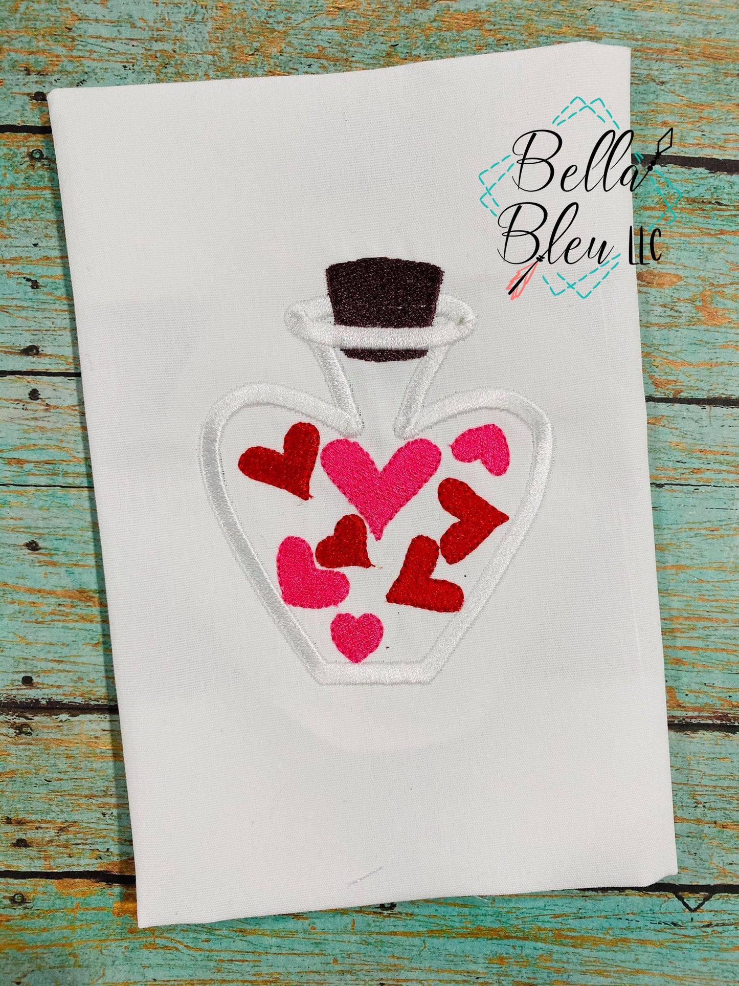 Love Potion Bottle with hearts Applique Embroidery design