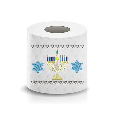 Happy Hanukkah Menorah Star of David Toilet Paper Machine Embroidery Design sketchy