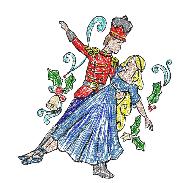 Nutcracker Dancing Couple Scribble Christmas Design
