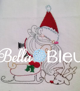 Santa Claus with his sleigh and Rudolph Redwork Colorwork Machine Embroidery design