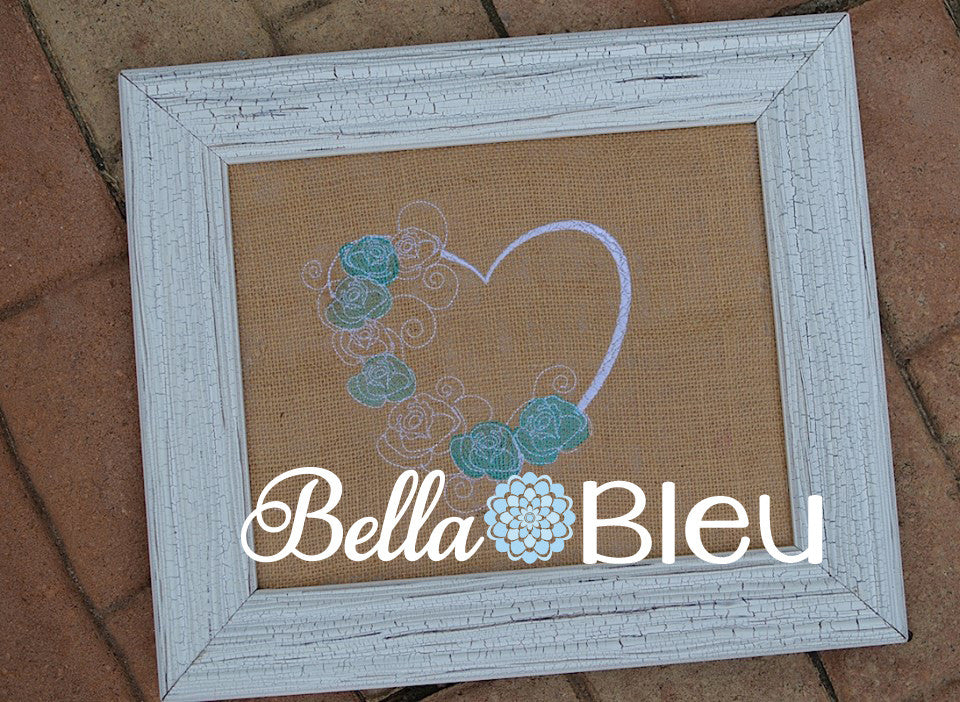 Floral Heart with Roses Sketchy Machine Embroidery Design weddings Valentines