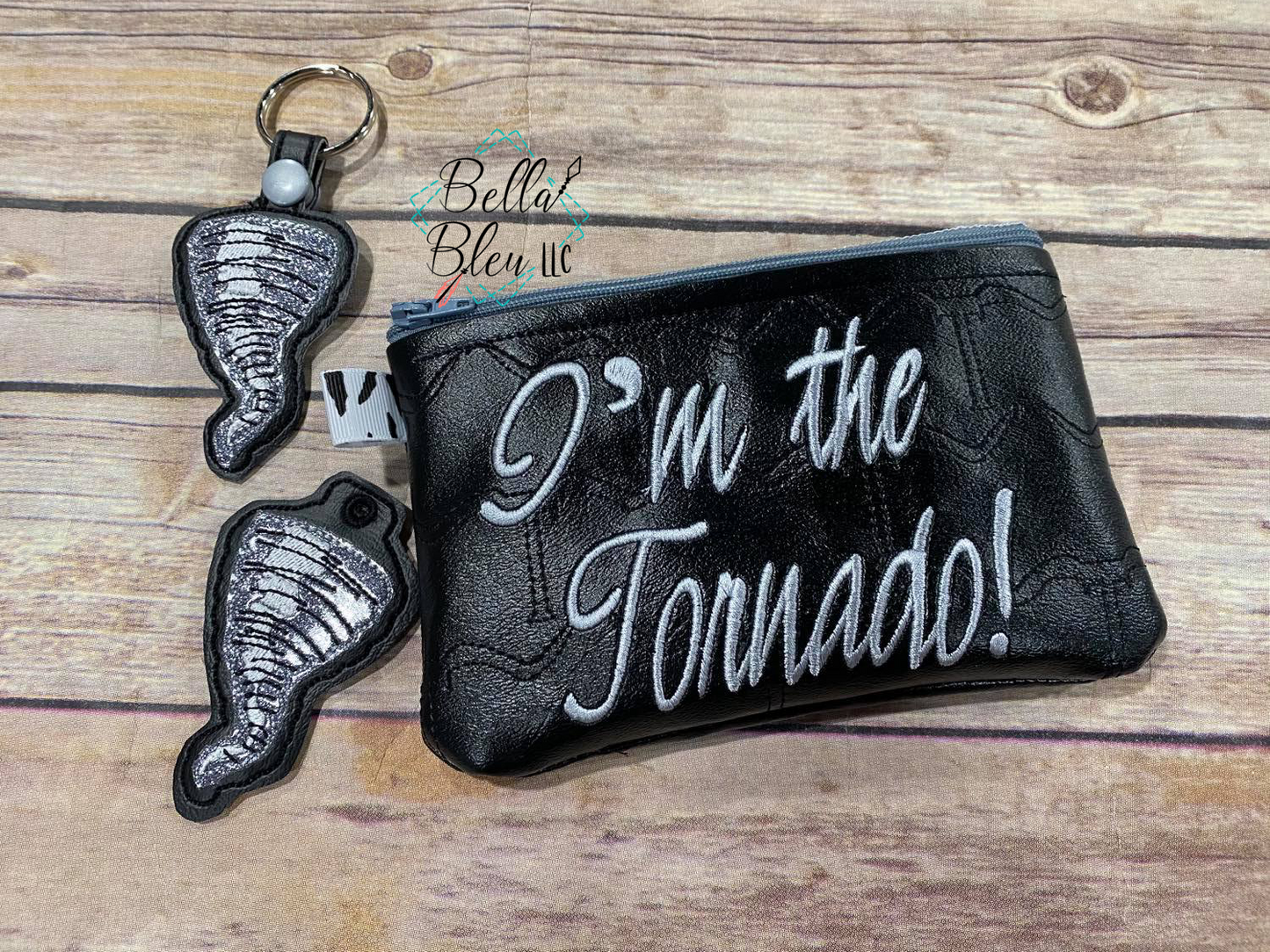 ITH I'm the Tornado zipper bag with key fob and charm set
