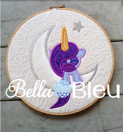 Sleeping Unicorn on the moon machine embroidery design