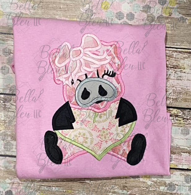 Piggy Pig with Bow Valentine Applique