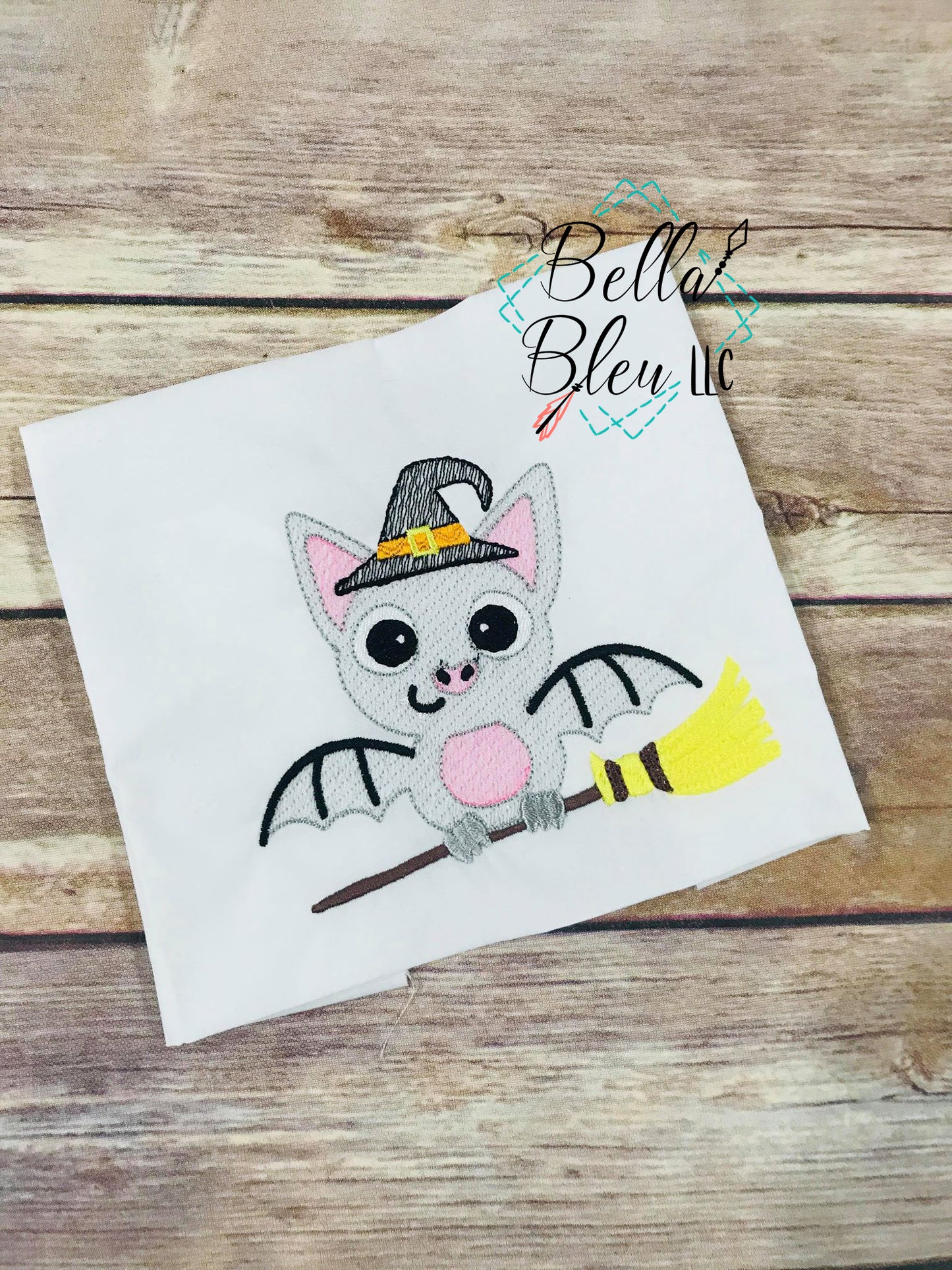 Halloween Sketchy Witch Bat embroidery design