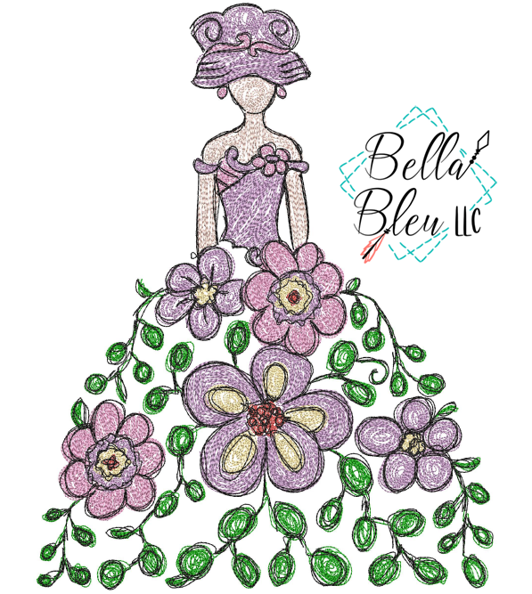 Victorian Lady with Flower dress scribble