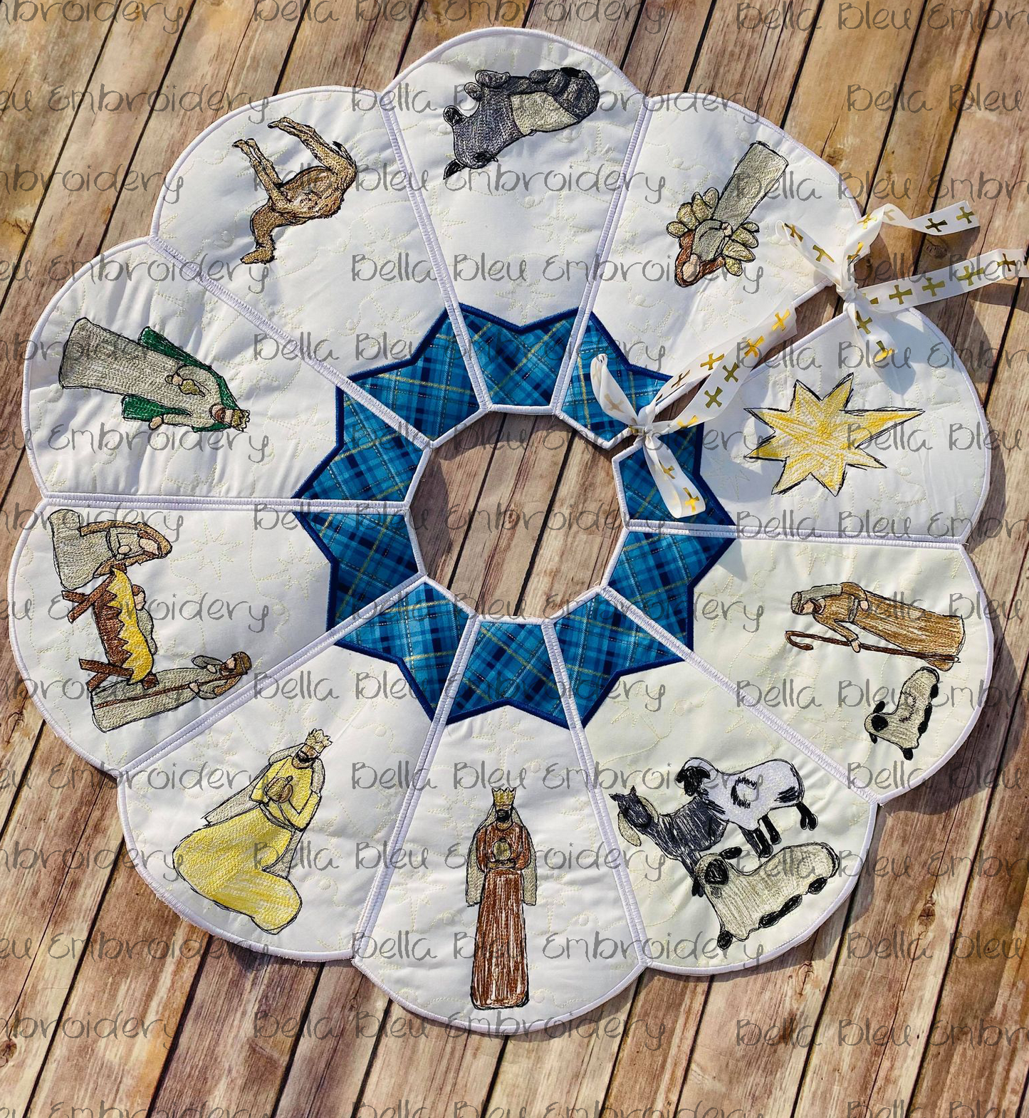 Nativity Set Christmas Tree Skirt In The Hoop 8x12