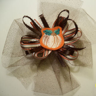 Pumpkin Hair Clippie and Bow Center, In The Hoop