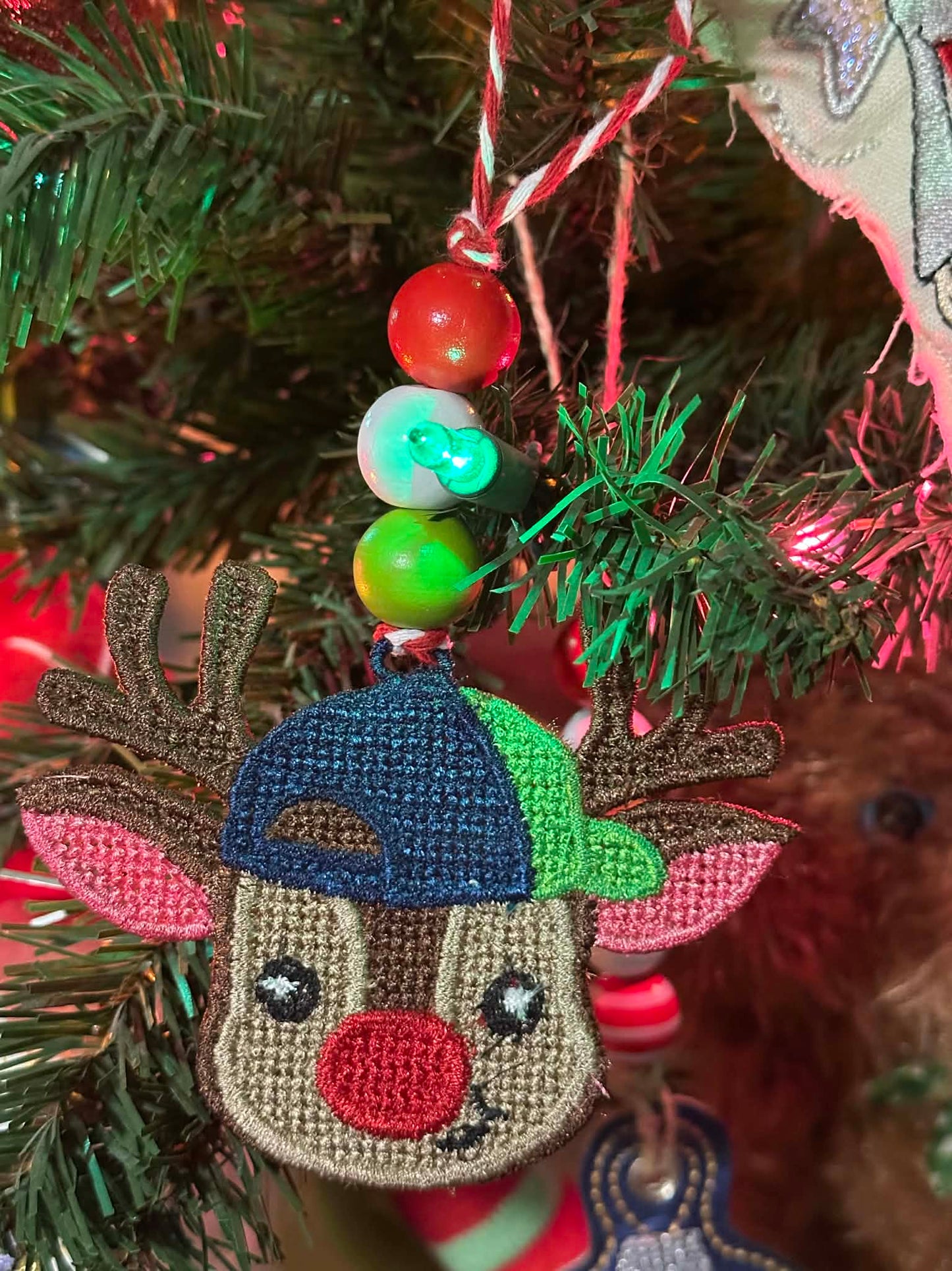 Reindeer boy with Cap ITH FSL Ornament