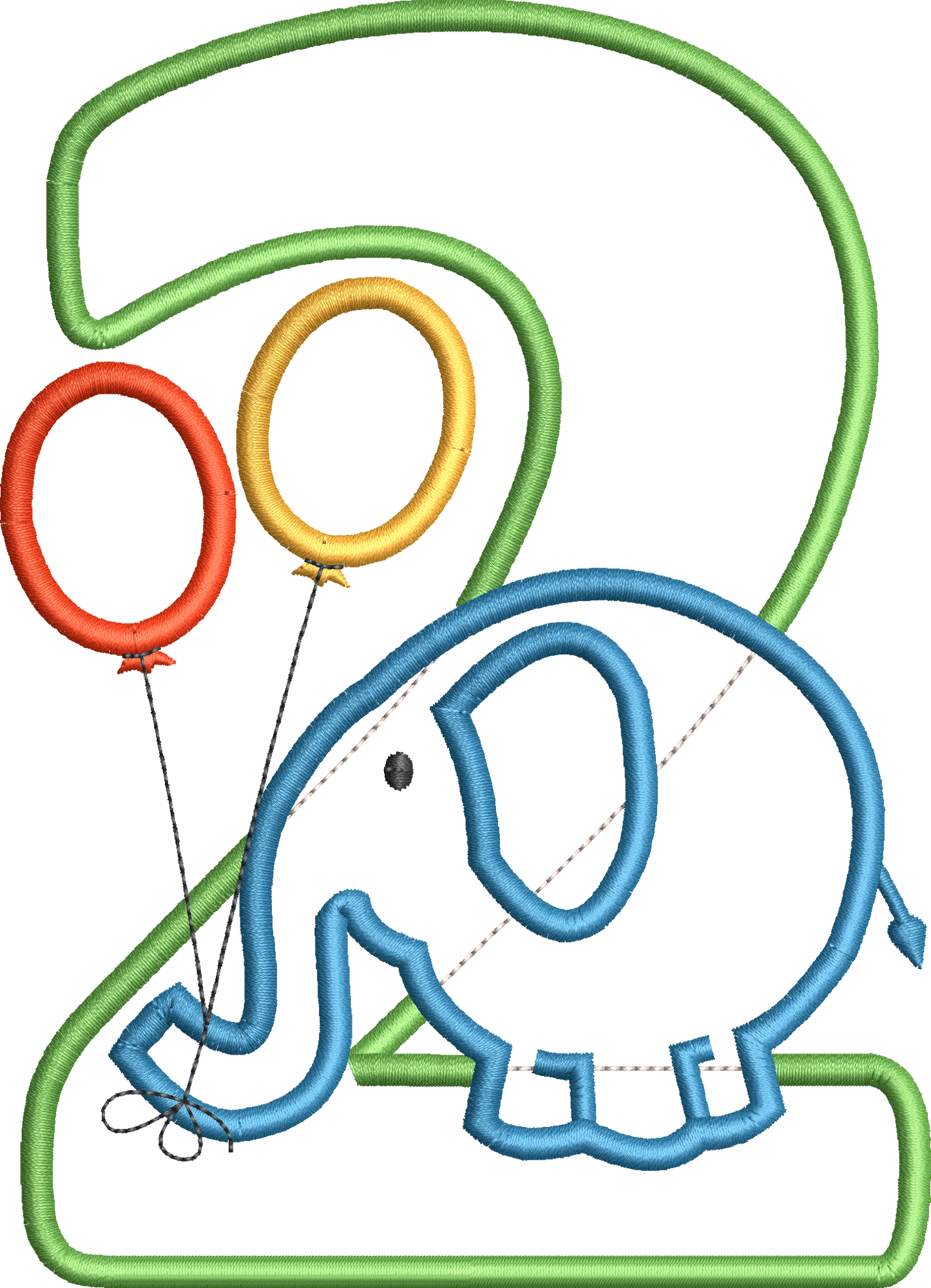 KRD Elephant with Balloons Birthday Applique Number 2