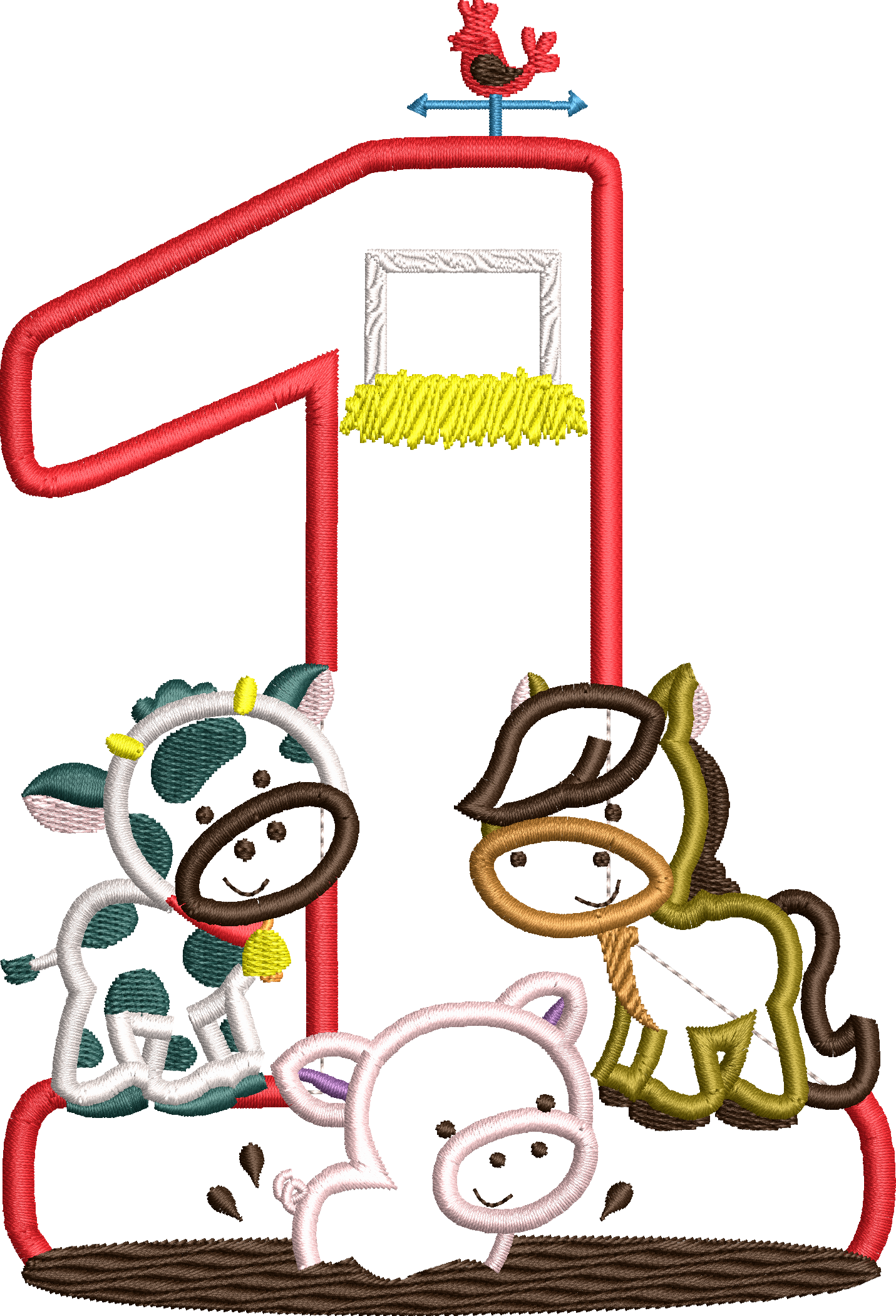 KRD Farm Animals Birthday Applique Number 1