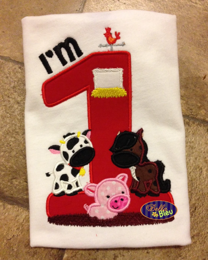 KRD Farm Animals Birthday Applique Number 1