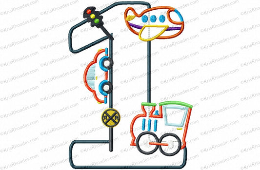 KRD Birthday Plane, Train and Automobile Applique Set 1-5