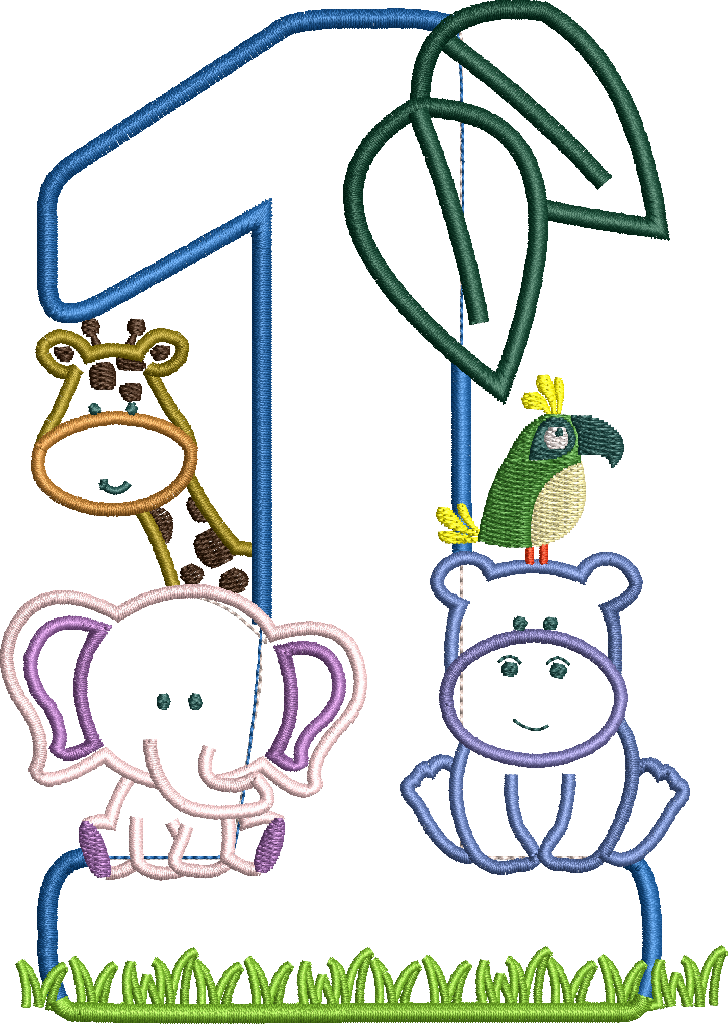 KRD Jungle Safari Zoo Birthday Applique Number 1