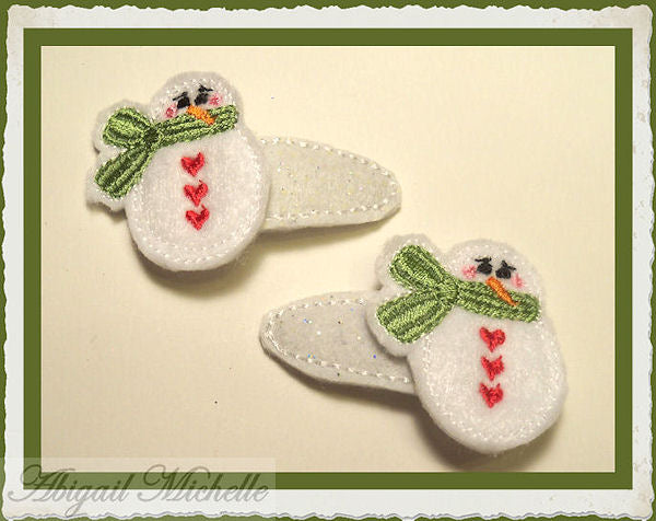 Snowman Feltie Clippie and Bow Center ITH